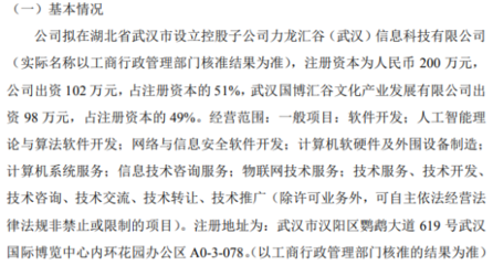 力龙信息拟投资102万设立控股子公司力龙汇谷，加码人工智能理论与算法软件开发